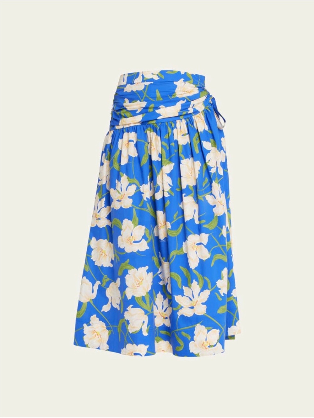 Cara Cara Blue Floral Midi Skirt with Cream Flowers